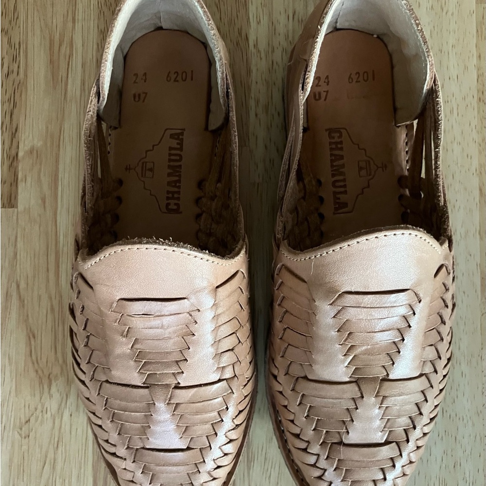 Chamula Tan Leather Huarache Sandals